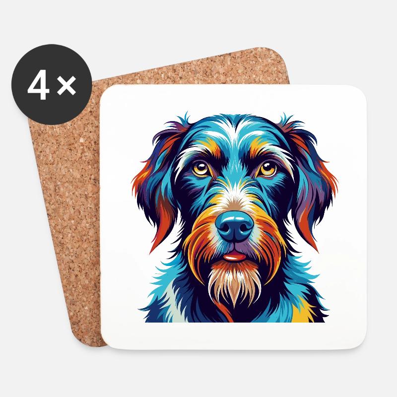 Deutsche Drahthaar Hund Rasse Karikatur Kawaii - Untersetzer (4er-Set) - Weiß