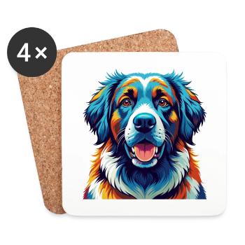Grande race de chien des Pyrénées dessin animé coloré Kawaii - Dessous de verre (lot de 4) - blanc - Devant