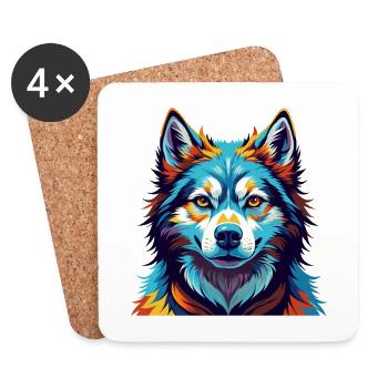 Husky Chien Race Coloré Aquarelle Dessin Animé Kawaii - Dessous de verre (lot de 4) - blanc - Devant
