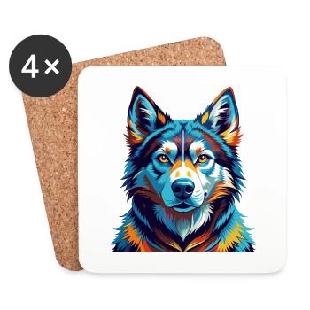 Labrador Husky Dog Breed Colorful Cartoon Kawaii - Coasters (set of 4) - white - Front