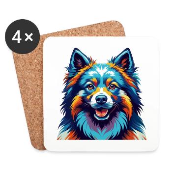 Keeshond Dog Breed Colorful Cartoon Kawaii - Coasters (set of 4) - white - Front