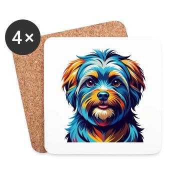 Race de chien maltais Dessin animé coloré Kawaii - Dessous de verre (lot de 4) - blanc - Devant