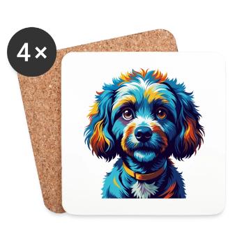 caniche miniature chien race coloré dessin animé kawaii - Dessous de verre (lot de 4) - blanc - Devant