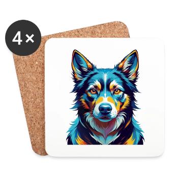 Lundehund Chien Race Coloré Dessin animé Kawaii - Dessous de verre (lot de 4) - blanc - Devant
