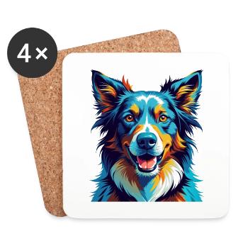 Chien de berger de Majorque race Dessin animé coloré Kawaii - Dessous de verre (lot de 4) - blanc - Devant