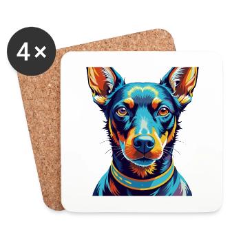Manchester Terrier Dog Breed Cartoon Kawaii - Coasters (set of 4) - white - Front
