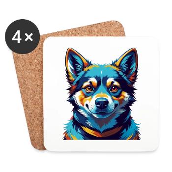 Jindo Dog Breed Colorful Watercolor Cartoon Kawaii - Coasters (set of 4) - white - Front