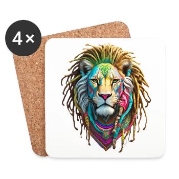 Bunte Afro Löwen und kunstvolle Dreadlocks - Untersetzer (4er-Set) - Weiß - Vorne
