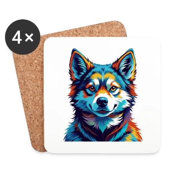 Hokkaido Dog Breed Colorful Cartoon Kawaii - Coasters (set of 4) - white - Front