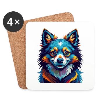 Indischer Spitz Hunderasse Bunte Karikatur Kawaii - Untersetzer (4er-Set) - Weiß - Vorne