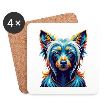 Chien à crête chinoise race dessin animé coloré Kawaii - Dessous de verre (lot de 4) - blanc - Devant