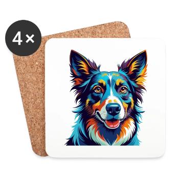 Chien de berger croate race dessin animé Kawaii - Dessous de verre (lot de 4) - blanc - Devant