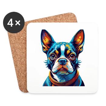 Boston Terrier Chien Race Coloré Dessin Animé Kawaii - Dessous de verre (lot de 4) - blanc - Devant