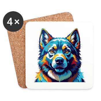 Norwegian Elkhound Dog Breed Cartoon Kawaii - Coasters (set of 4) - white - Front