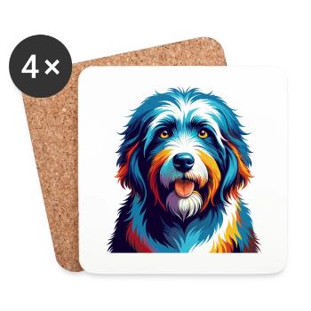 Vieux chien de berger anglais race coloré dessin animé Kawaii - Dessous de verre (lot de 4) - blanc - Devant