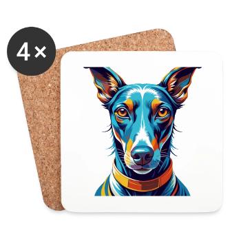 Rampur lévrier chien race coloré dessin animé Kawaii - Dessous de verre (lot de 4) - blanc - Devant