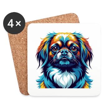 Race de chien pékinois Dessin animé coloré Kawaii - Dessous de verre (lot de 4) - blanc - Devant
