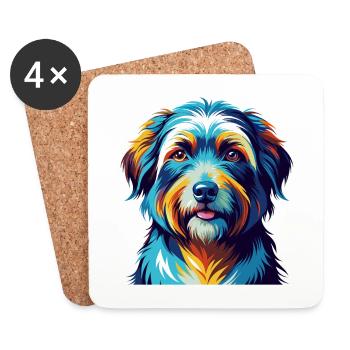 Chien de berger des Pyrénées race Dessin animé coloré Kawaii - Dessous de verre (lot de 4) - blanc - Devant