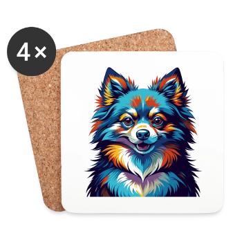 Poméranien Allemand Spitz Chien Race Dessin Animé Kawaii - Dessous de verre (lot de 4) - blanc - Devant