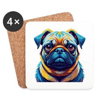 Mops Hund Rasse Buntes Aquarell Karikatur Kawaii - Untersetzer (4er-Set) - Weiß - Vorne