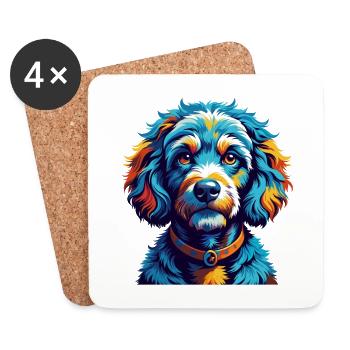 Caniche Chien Race Coloré Dessin Animé Kawaii - Dessous de verre (lot de 4) - blanc - Devant