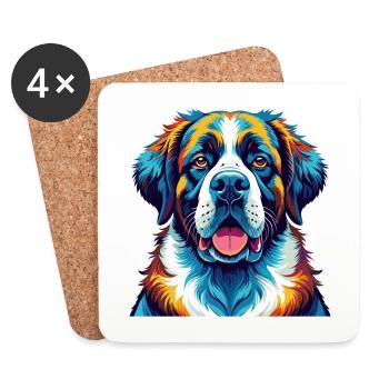Saint Bernard Dog Breed Colorful Cartoon Kawaii - Coasters (set of 4) - white - Front