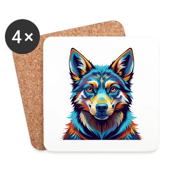 Tamaskan Dog Breed Colorful Cartoon Kawaii - Coasters (set of 4) - white - Front