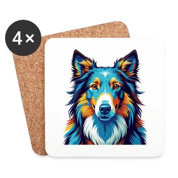 Rough Collie Chien Race Coloré Dessin animé Kawaii - Dessous de verre (lot de 4) - blanc - Devant