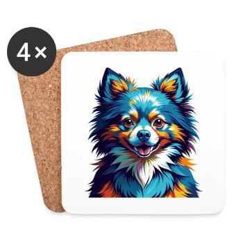 Spitz de Poméranie Race de chien Dessin animé coloré Kawaii - Dessous de verre (lot de 4) - blanc - Devant