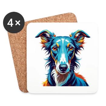 Lévrier polonais Chien race Coloré Dessin animé Kawaii - Dessous de verre (lot de 4) - blanc - Devant
