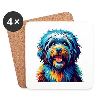 Puli Chien Race Coloré Aquarelle Dessin Animé Kawaii - Dessous de verre (lot de 4) - blanc - Devant