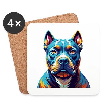 Pitbull Chien Race Coloré Dessin Animé Kawaii - Dessous de verre (lot de 4) - blanc - Devant