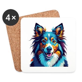 Sheltie Hunderasse Bunte Karikatur Kawaii - Untersetzer (4er-Set) - Weiß - Vorne