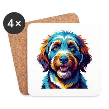 Spanisch Wasser Hund Rasse Bunt Karikatur Kawaii - Untersetzer (4er-Set) - Weiß - Vorne