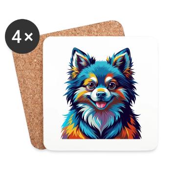 Jouet Allemand Spitz Chien Race Coloré Dessin Animé Kawaii - Dessous de verre (lot de 4) - blanc - Devant