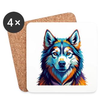 Husky sibérien race chien dessin animé coloré Kawaii - Dessous de verre (lot de 4) - blanc - Devant
