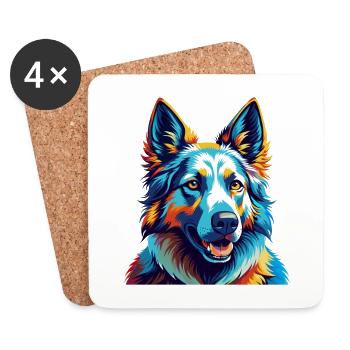 White Shepherd Dog Breed Colorful Cartoon Kawaii - Coasters (set of 4) - white - Front