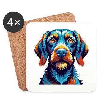 Fil de fer Vizsla race de chien dessin animé Kawaii - Dessous de verre (lot de 4) - blanc - Devant