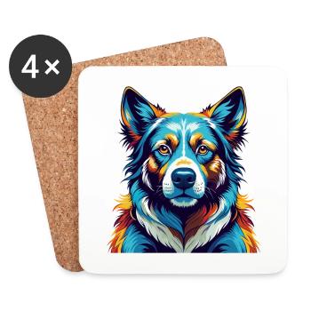 Ovcharka Chien Russe du Sud Race Dessin Animé Kawaii - Dessous de verre (lot de 4) - blanc - Devant