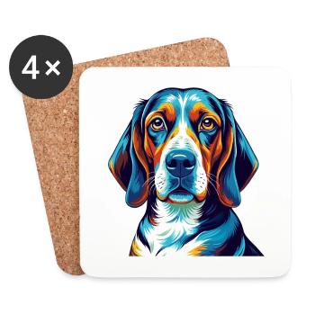 Treeing Walker Coonhound Chien Race Dessin animé Kawaii - Dessous de verre (lot de 4) - blanc - Devant