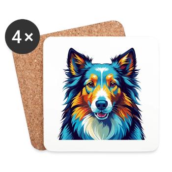 Chien de berger Shetland race Coloré Dessin animé Kawaii - Dessous de verre (lot de 4) - blanc - Devant