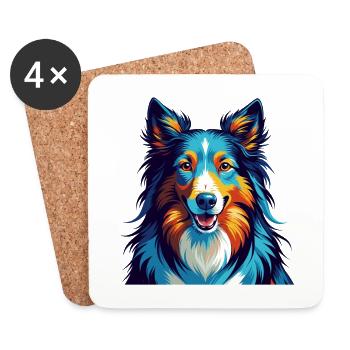 Scotch Collie Chien Race Coloré Dessin animé Kawaii - Dessous de verre (lot de 4) - blanc - Devant