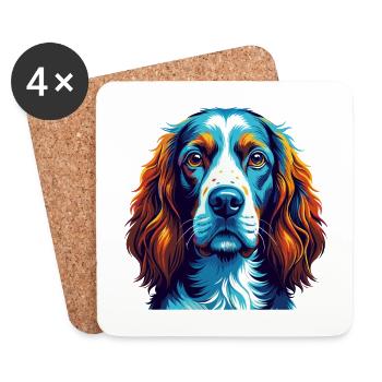 Welsh Springer Spaniel Chien Race Dessin Animé Kawaii - Dessous de verre (lot de 4) - blanc - Devant