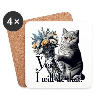 BKH British Shorthair Cat Vase renverser sur le cadeau - Dessous de verre (lot de 4) - blanc - Devant