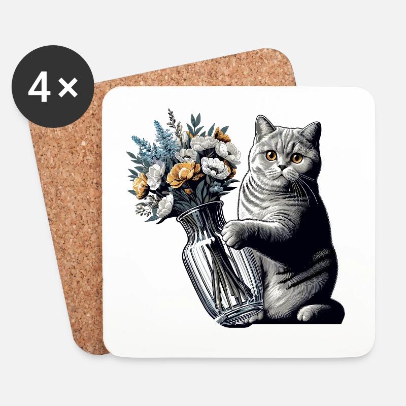 BKH Britisch Kurzhaar Katze Vase umkippen Geschenk - Untersetzer (4er-Set) - Weiß