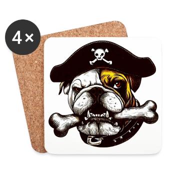 Chien Pirate Bouledogue - Dessous de verre (lot de 4) - blanc - Devant