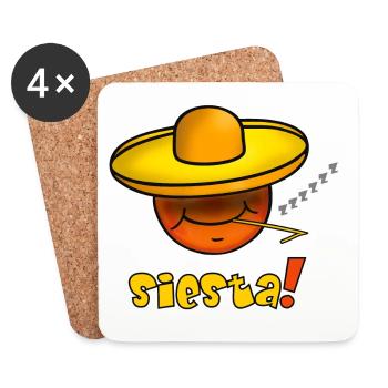 Siesta - Lustiges Emoticon mit Sombrero Hut  - Untersetzer (4er-Set) - Weiß - Vorne