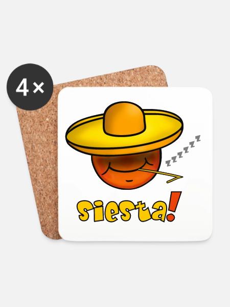 Siesta - Lustiges Emoticon mit Sombrero Hut  - Untersetzer (4er-Set) - Weiß