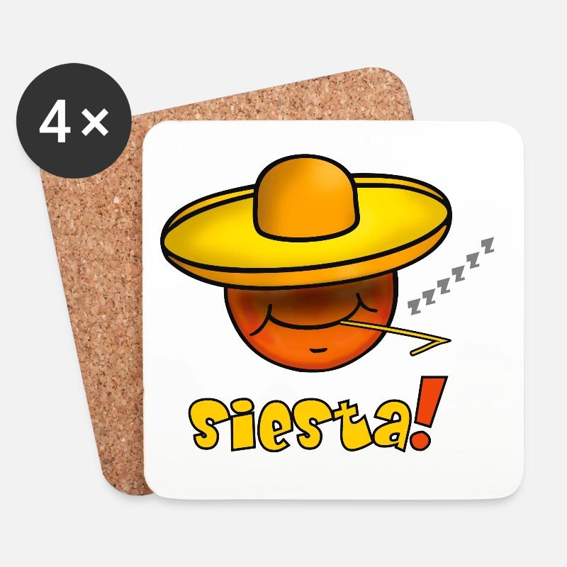 Siesta - Funny Emoticon with Sombrero Hat - Coasters (set of 4) - white