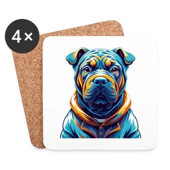 Miniature Shar Pei Chien Race Dessin animé Kawaii - Dessous de verre (lot de 4) - blanc - Devant